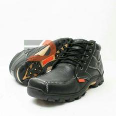 sepatu boot casual safety PDL Pria kulit sapi asli untuk hangout touring hiking muncak hitam