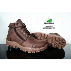 Sepatu boots pria crocodile resleting morrisey safety brown