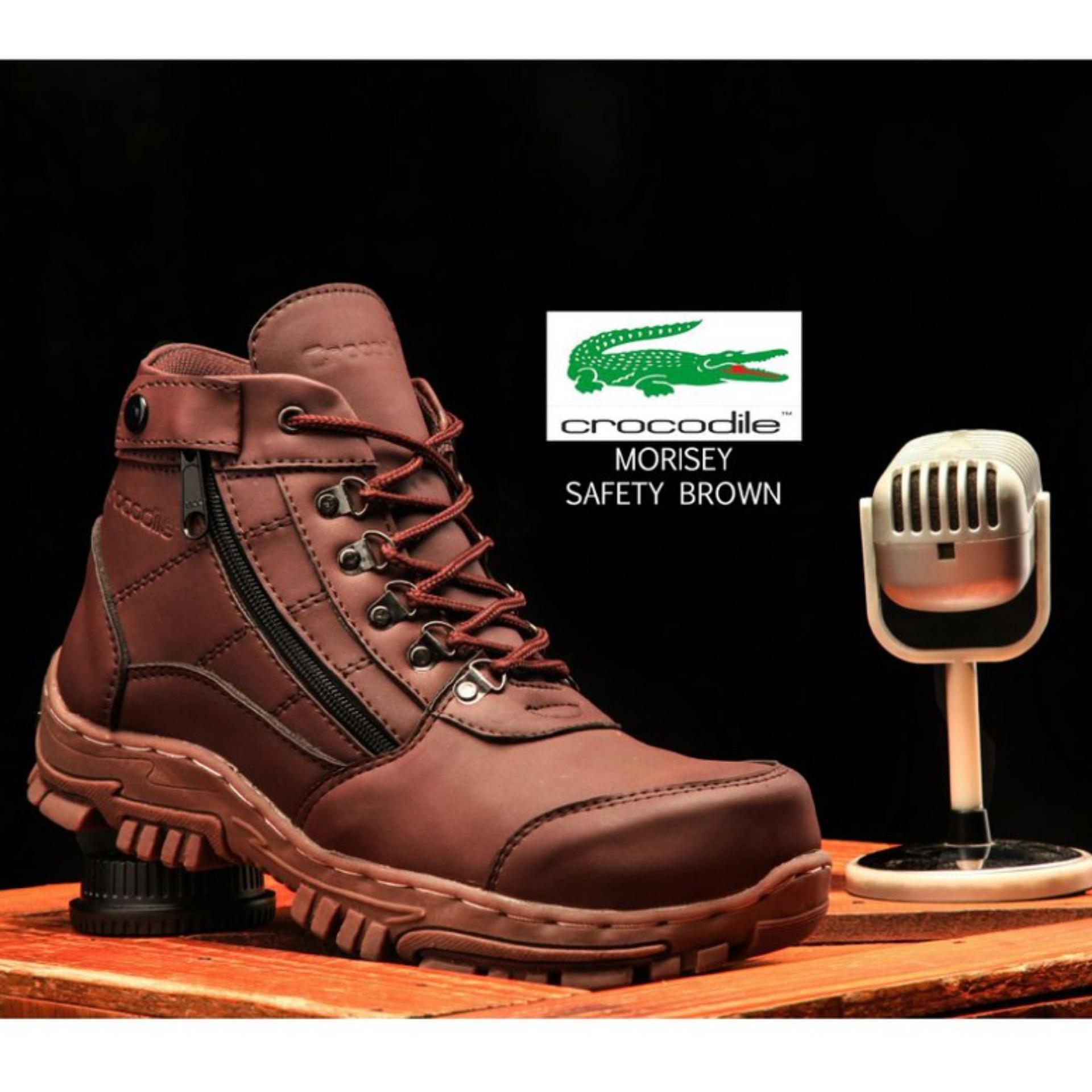 Sepatu Boots Pria Crocodille Morisey Safety Trendy Touring - Brown