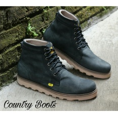 Sepatu Boots Pria Kulit Asli - COUNTRY BOOTS GUNDUL SOL DATAR - Black