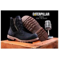 sepatu boots pria safety ujung besi zipper tali caterpilar