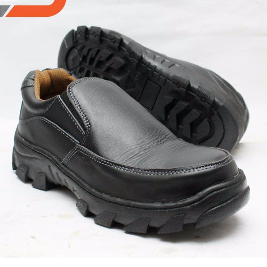 sepatu pria boots safety pendek kulit sapi asli 100% - Hitam