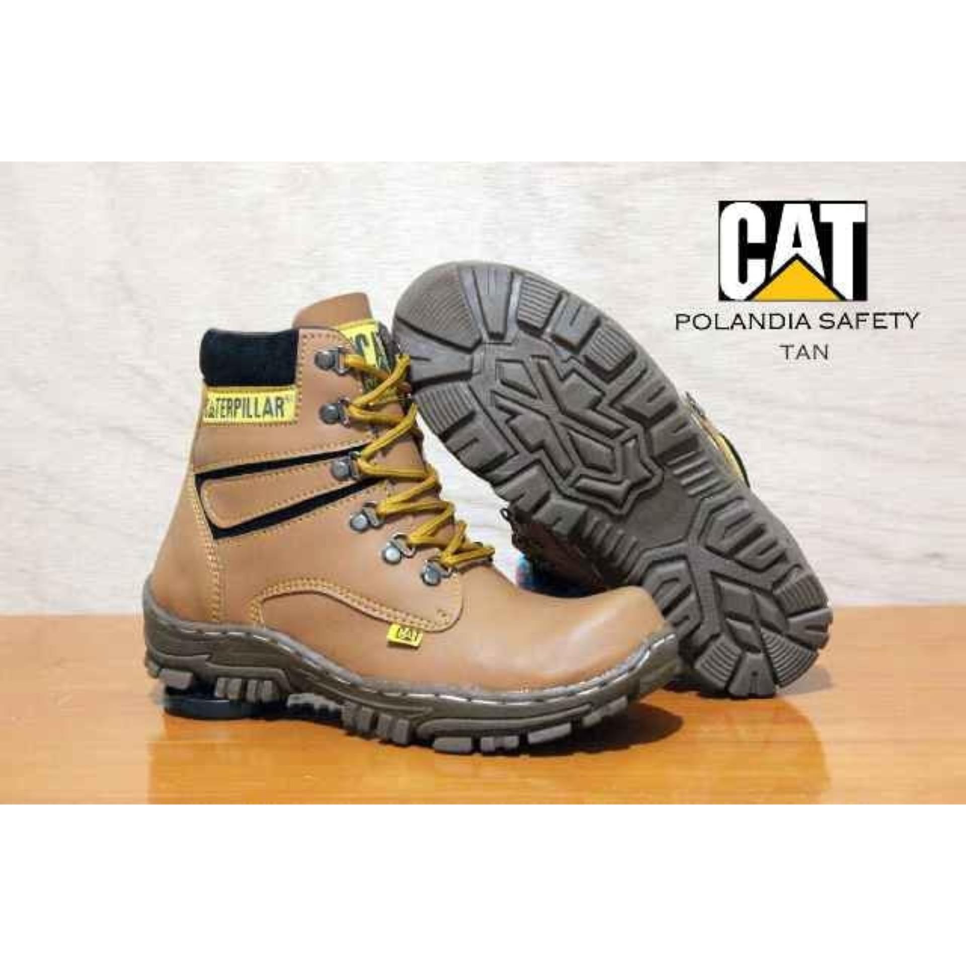 Sepatu Boots Safety Caterpillar Polandia Pria - Cokelat Muda