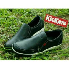 Sepatu Casual Kickers Slop Kulit Garut Slip On Hitam