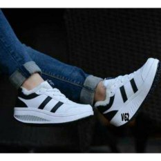SEPATU CEWEK KETS BOOT CASUAL WEDGES PUTIH GARIS HITAM CS665