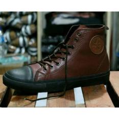 Sepatu Connversee Lokal semi kulit tinggi - Hitam & Dark Coklat