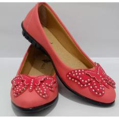 Sepatu Flat Shoes Ballet Butterfly Peach