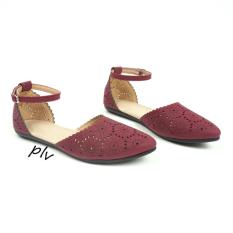 Sepatu Flat Shoes Wanita Tali PS04 - Maroon