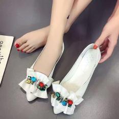 Sepatu Fllat Shoes Wanita Permata Jamrud Putih ABE