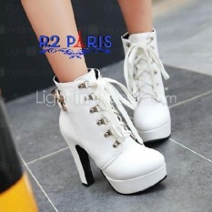 Sepatu High Heels Boots Wanita 2 Zipper Putih - Nelliz R2