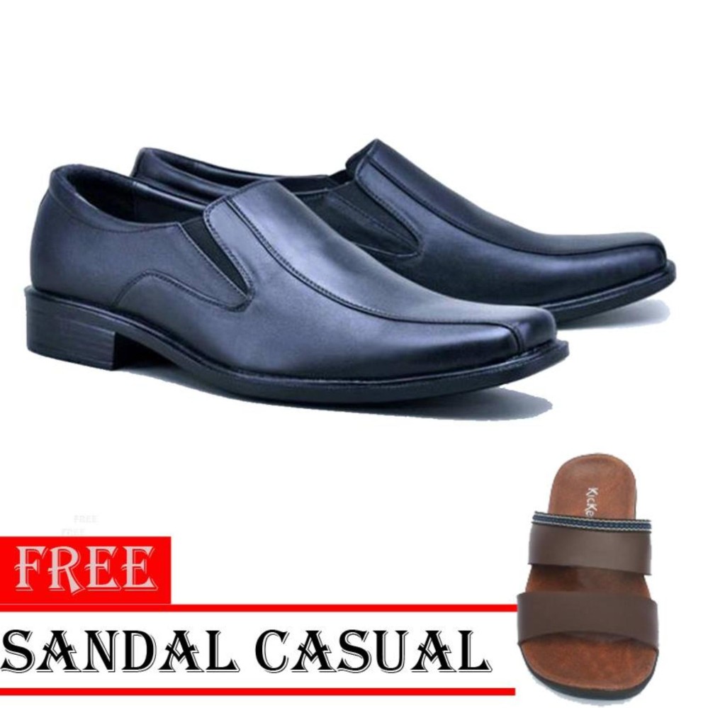 Sepatu Kerja Pria Pantofel Kulit Sintetis Free Sandal Casual - Hitam