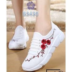 Sepatu Kets Wanita Bordir Bunga Putih - Allamanda BS