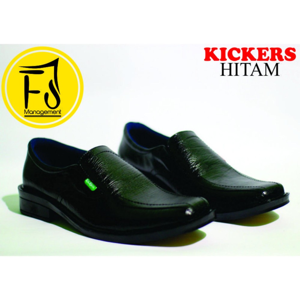Sepatu Kickers Asli Kulit Sapi Pantofel Formal Pria Kerja Kantor Warna Hitam & Tan