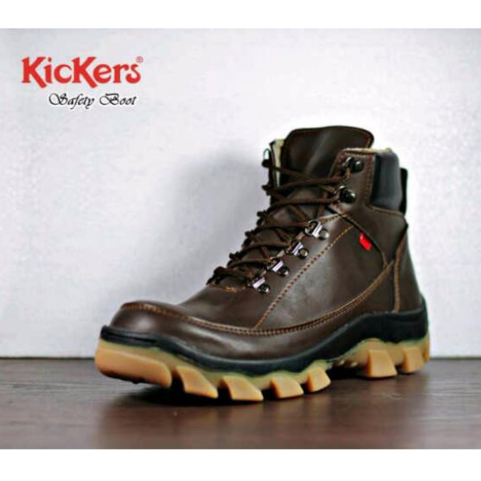 Sepatu Kickers Boots Safety Pria Ujung Besi (Steel Toe) - Coklat