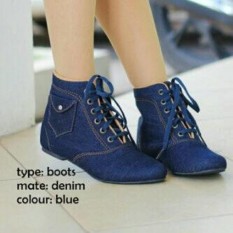 Sepatu Korea Boot Boots Flat Wanita Jeans Dm Biru