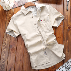 Medan Perang Atasan Sepatu Linen Kemeja Pria Kasual Kain Linen Warna Polos Pria (Coklat Muda Warna)