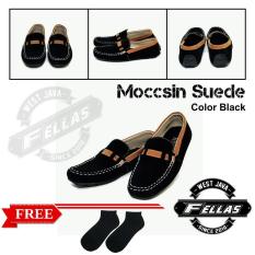 Sepatu Loafer Pria Simple Suede Black Best Seller