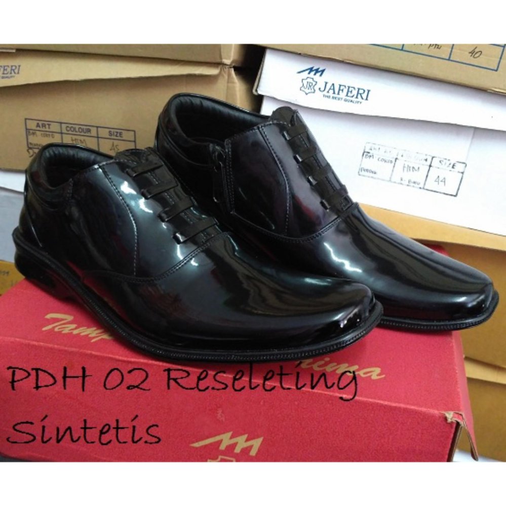 JAFERI Sepatu PDH 02 Reseleting Sintetis Warna Hitam Bahan Kulit Sintetis Untuk Dinas Ke Kantor, Untuk Ke Pesta, Segala Acara Formal Maupun Non Formal, Dll