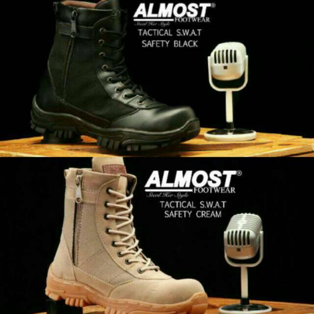 Sepatu PDL Boots Pria Almost Tactical SWAT Black Cream Cordura Delta Boot High Safety Kickers Cowok