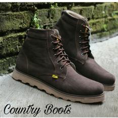 Sepatu Pria Kulit Asli Boots Outdor - COUNTRY BOOTS GUNDUL SOL DTR - Hitam - Coklat - Kuning