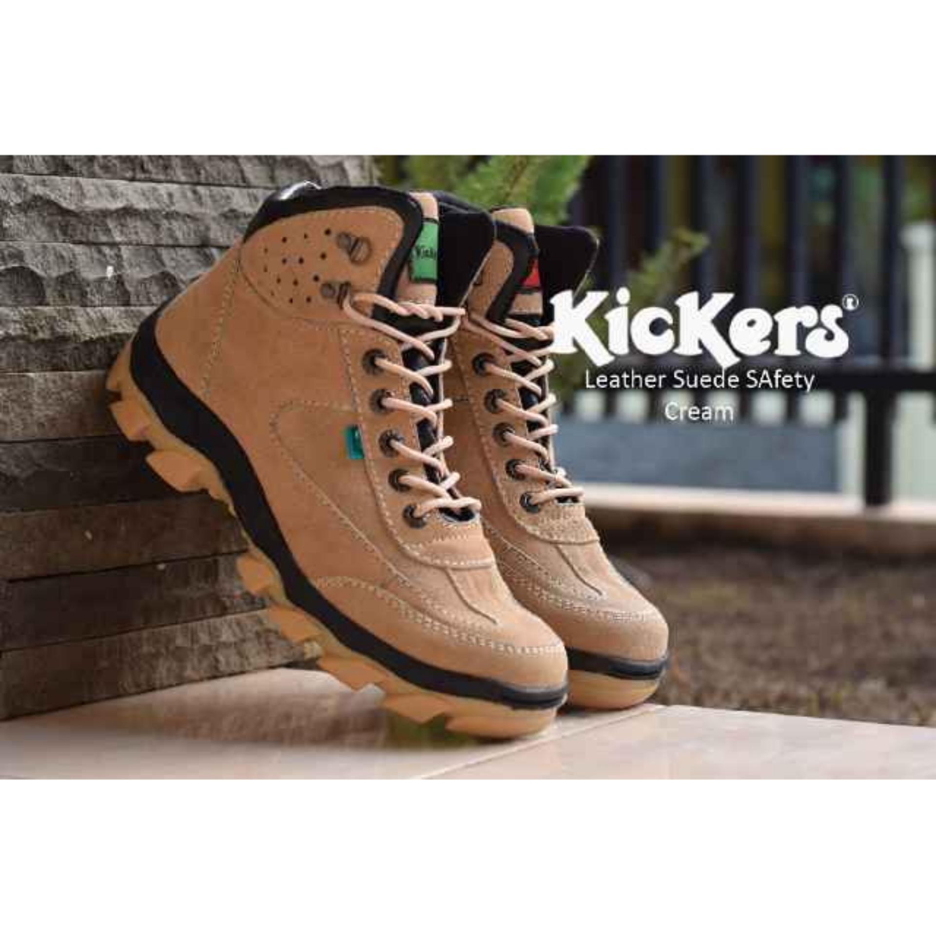 Sepatu Pria Safety Tracking/Gunung Boot Kickers Sued Mercy Ujung Besi (CREAM)