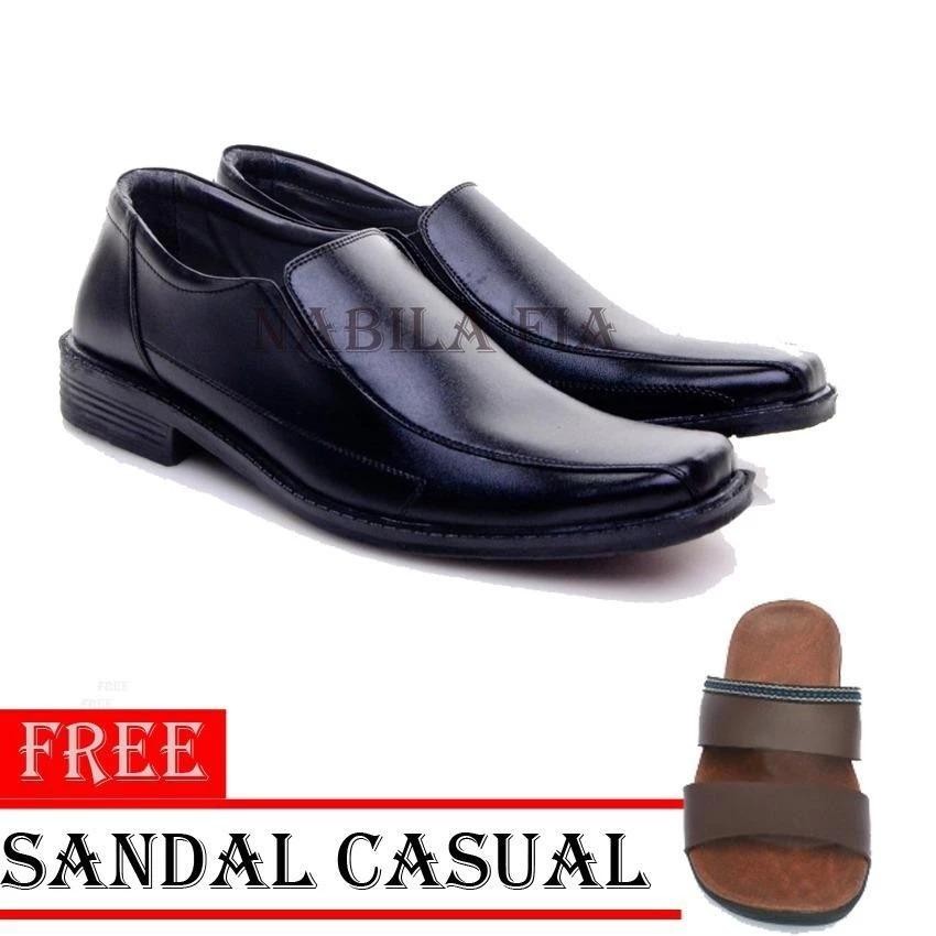 Sepatu Pria  Untuk Kerja Kantor Kulit Sintetis 270899 - Black Free Sandal Casual  