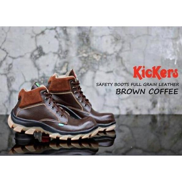 Sepatu Safety Boots Pria Kickers Sol Karet Bams Untuk Kerja Hiking Touring Coklat