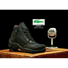 Sepatu Safety Boots Pria Crocodile hitam Model Armour delta bertali resleting bickers hiking gunung