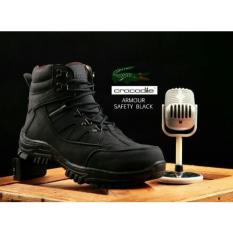 Sepatu safety boots pria Hiking touring crocodille kulit original model almour kualitas terbaik hitam