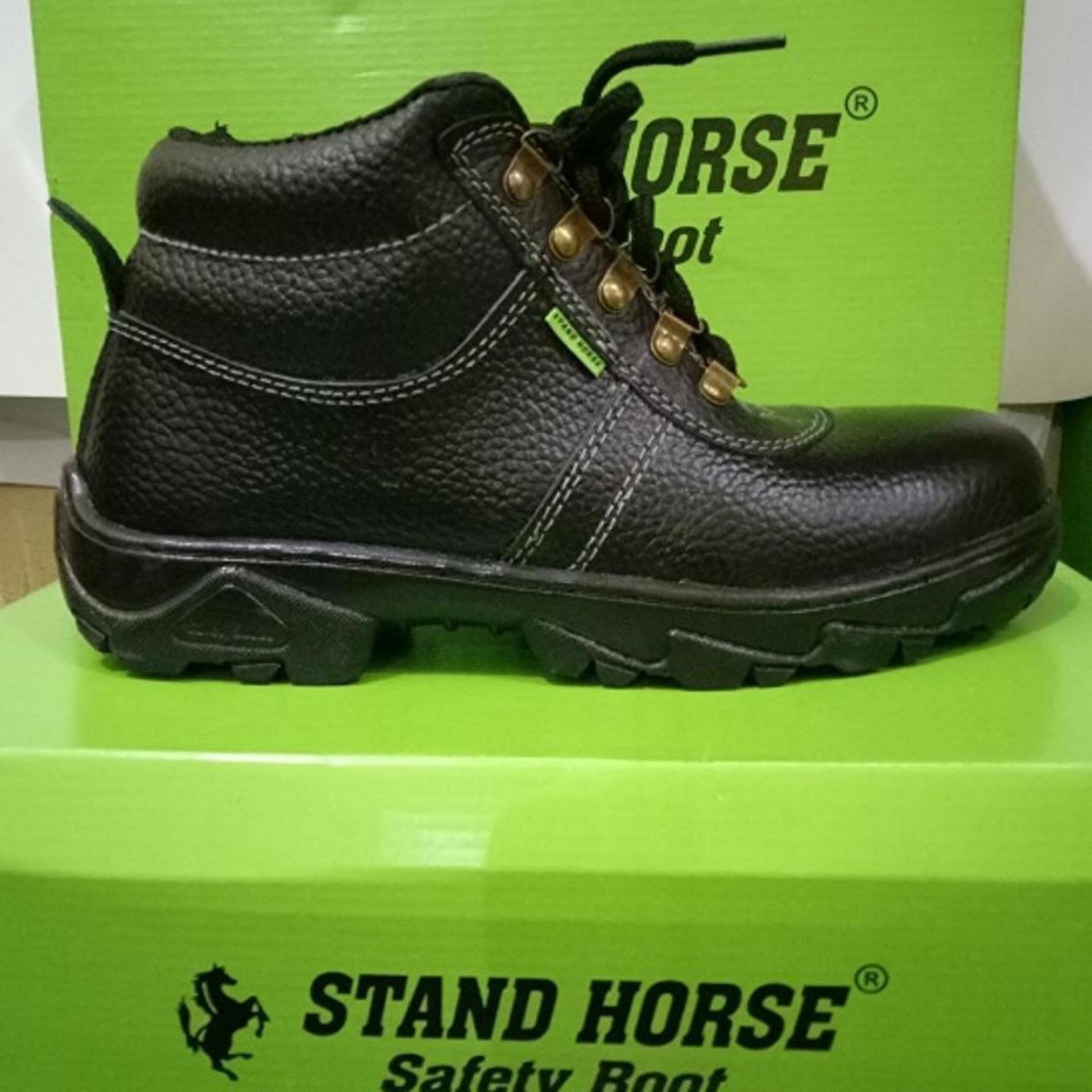  Sepatu Safety Boots Pria Kulit Asli Gagah - Hitam   