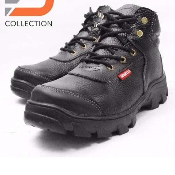 sepatu boots safety pria touring kerja dapur kitchen SPBU model tali 100% kulit sapi asli - Hitam