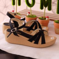 Sepatu Sandal Wedges Wanita - Hitam