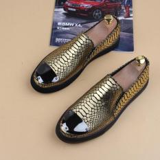 Sepatu Santai Korea Fashion Style Motif Kulit Ular Buaya Pria Bernapas Sepatu Santai (8959 Emas)