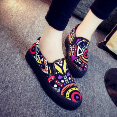 Sepatu Santai Korea Fashion Style Warna Sol Tebal Graffiti Sepatu Wanita (Hitam Dan Ungu)