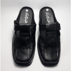 Sepatu Selop KWL Sandal Selop Pria Kulit Asli- Black