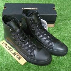 Sepatu Sneakers Converse Leather Kulit Full Black Hitam Premium Import - Nnz6vb