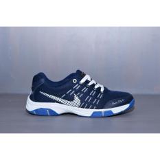 Sepatu Sport Biru Dongker/hitam/merah - Running Badminton Kets Pria sneakers jogging murah