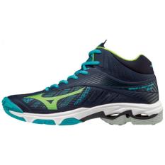 Sepatu voli Mizuno V1GA180536 Wave Lightning Z4 Mid - Dress Blues Green Gecko Peacock