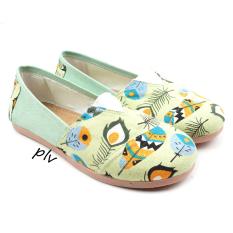Sepatu Wanita Flat Shoes Slip On Kanvas NS15 Bulu - Hijau