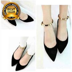 Sepatu Wanita Flat Shoes Tali Gold SDB54 Hitam