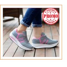 Sepatu Wanita - Sneaker Kets Olahraga Abu List Pink