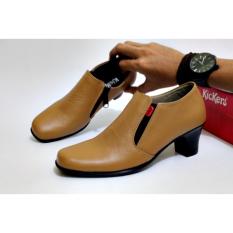 Sepatu Wedges Heels Pantofel Wanita Kulit Asli Kickers Slop Formal Kerja Kantoran Slop Casual - Free Kaos Kaki