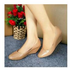 Sepatu Wedges Wanita JA08 Sintetis Glossy - Tan