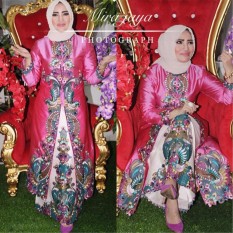 Set abaya bordir merak Pink kombinasi putih original brand Maysa Kebaya by Mira Jaya