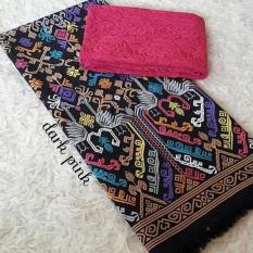 Set kain satin bali murah songket merak hitam dan brokat pink lembaran