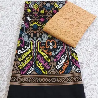 Set kain satin bali songket merak hitam dan brokat golg lembaran