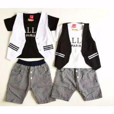 Setelan Anak Cowok Rompi Ballin Paris 3 in 1 - Baju Anak Laki-Laki 1 2 tahun Murah - Stelan Formal dasi - Pakaian Pesta Bayi