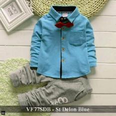 VLOVI - Setelan Baju Anak Cowo Murah - VF77SDB st delon blue fit 3-5 tahun Biru