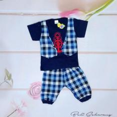 Setelan baju anak laki laki /cowok model kaos rompi, dasi kupu dan celana (cocok untuk lebaran) - Biru