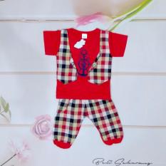 Setelan baju anak laki laki /cowok model kaos rompi, dasi kupu dan celana (cocok untuk lebaran) - Merah